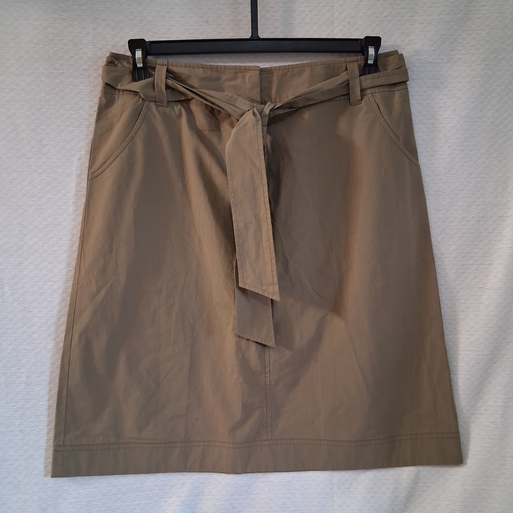 Lafayette 148 New York Khaki A-Line Skirt with Tie